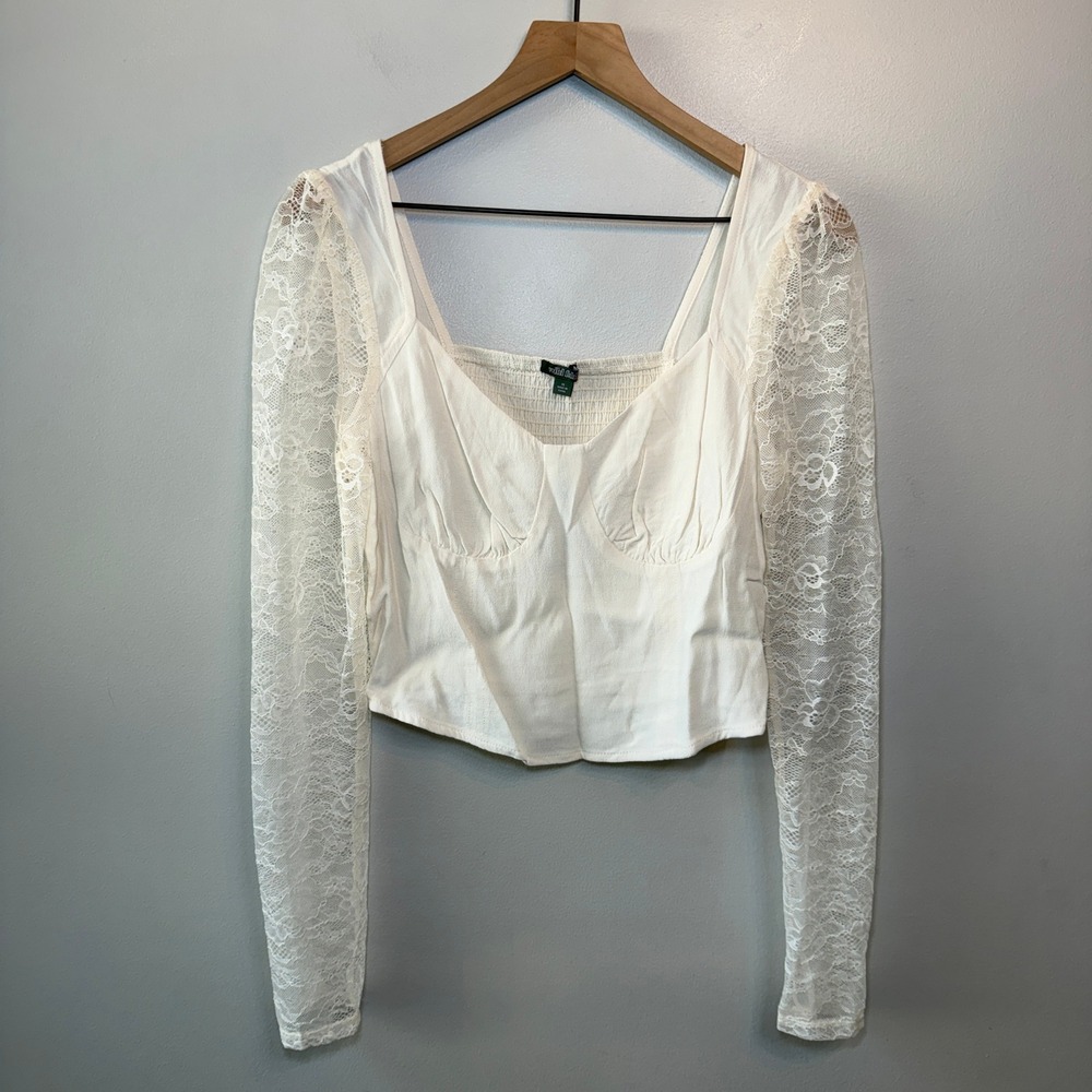 Wild Fable Women's Off White Lace Long Sleeve Bustier Crop Top Size Medium